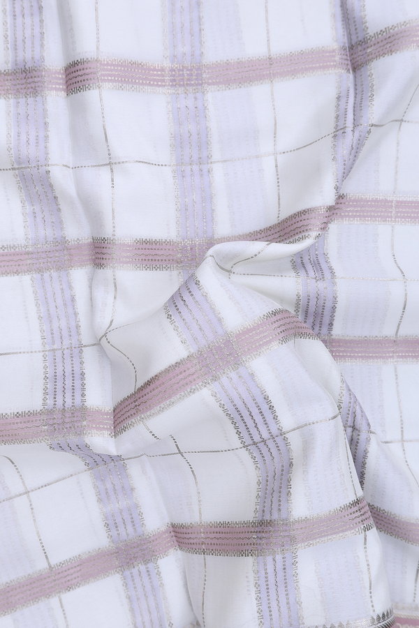 Mysore Silk Saree In White With Checks Design