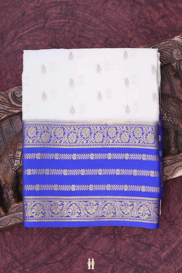 Mysore Silk Saree In White With Zari Buttas