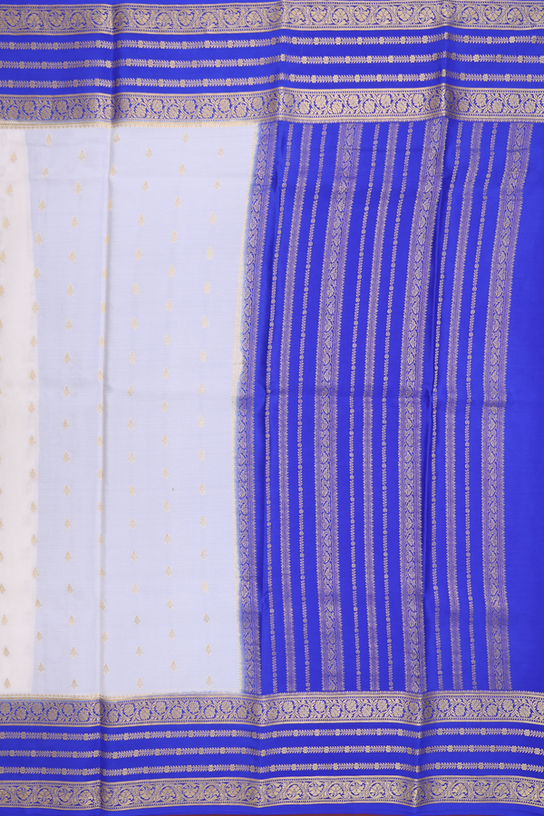 Mysore Silk Saree In White With Zari Buttas