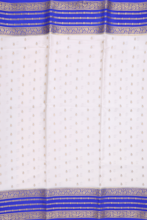 Mysore Silk Saree In White With Zari Buttas