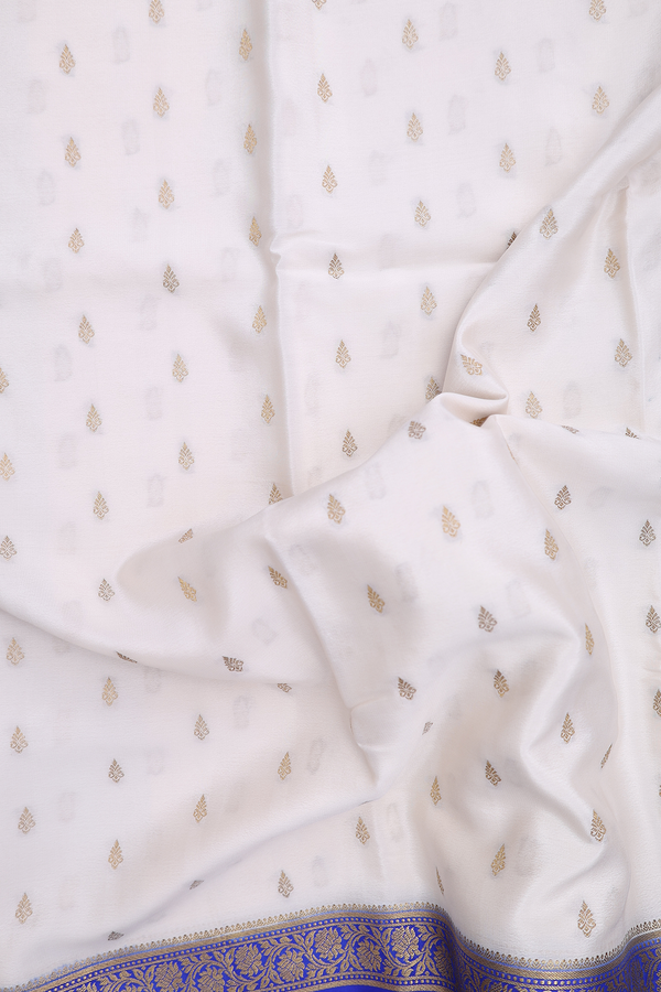 Mysore Silk Saree In White With Zari Buttas