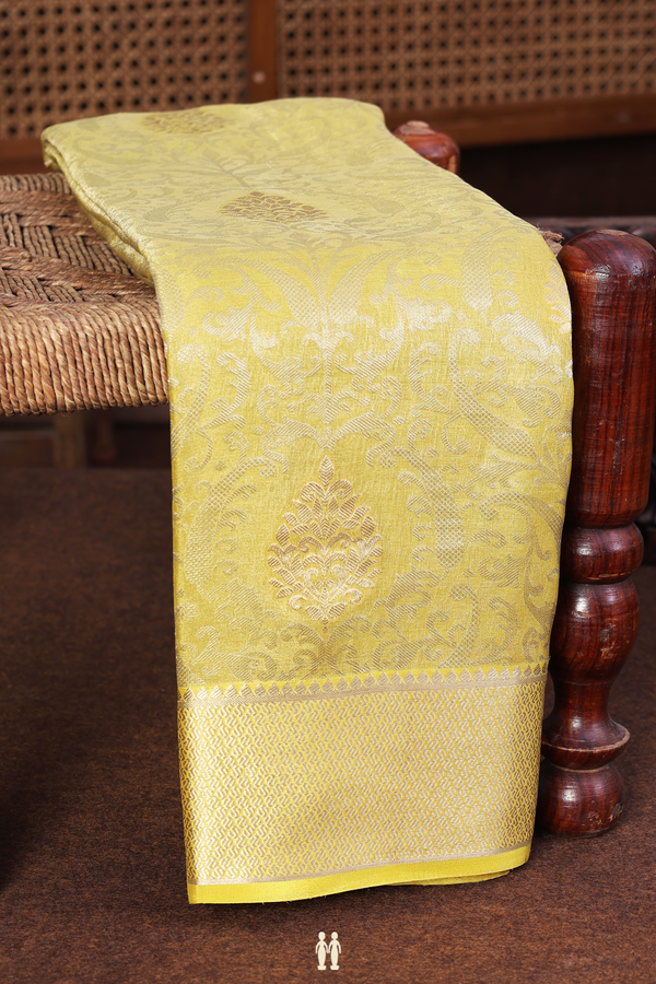 Mysore Silk Saree In Yellow With Brocade Design