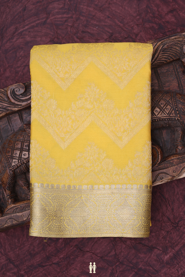 Mysore Silk Saree In Yellow With Chevron Design
