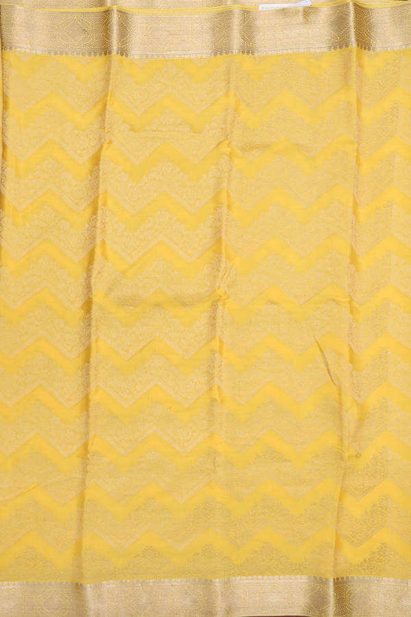 Mysore Silk Saree In Yellow With Chevron Design