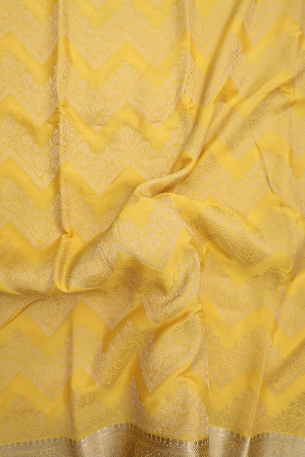 Mysore Silk Saree In Yellow With Chevron Design