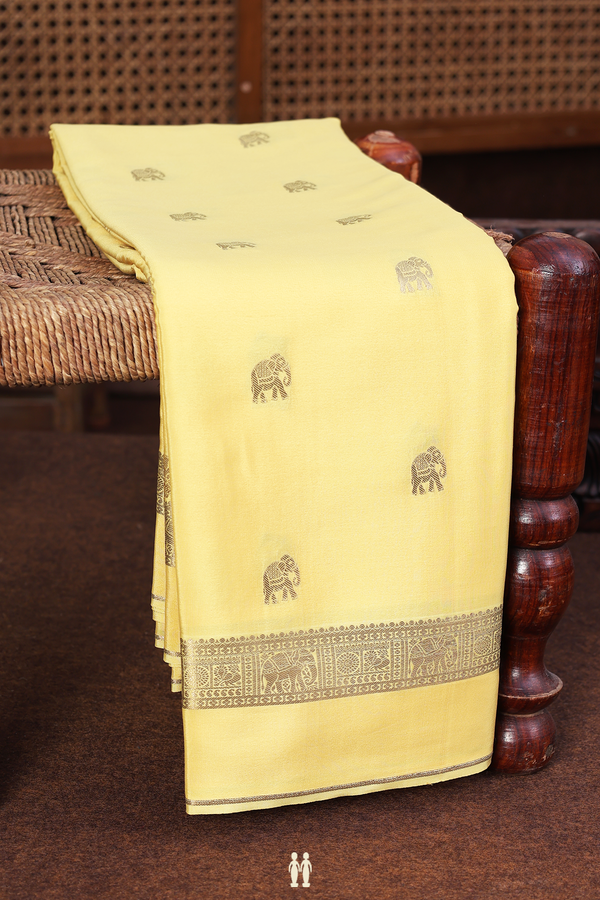 Mysore Silk Saree In Yellow With Elephant Buttas