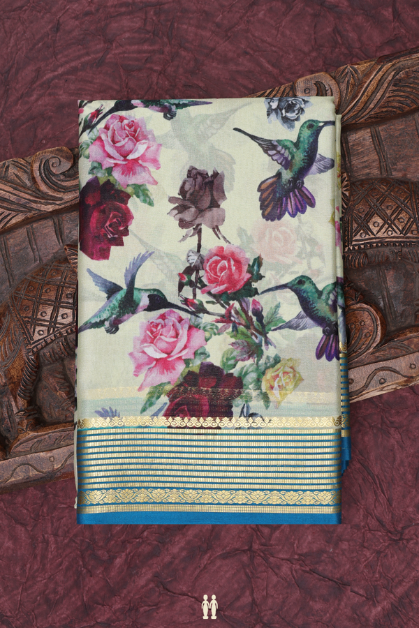 Mysore Silk Saree In Yellow With Floral Design