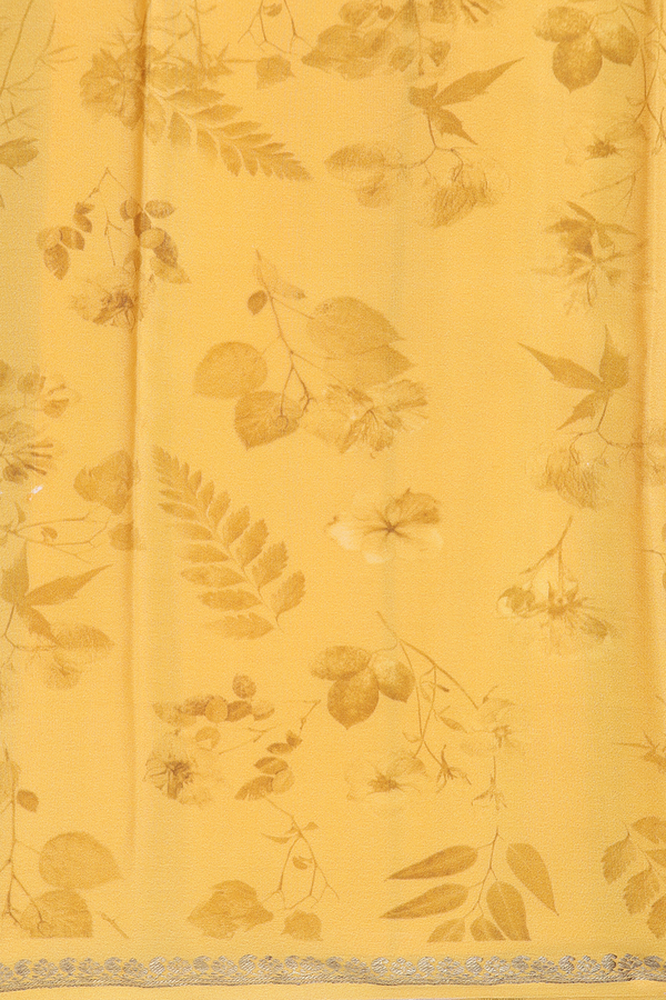 Mysore Silk Saree In Yellow With Floral Printed Design