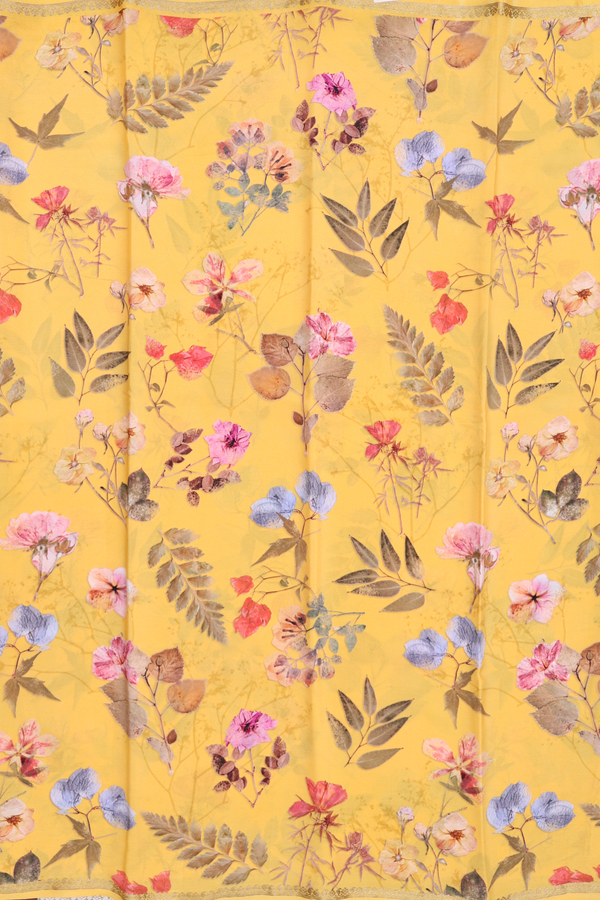 Mysore Silk Saree In Yellow With Floral Printed Design