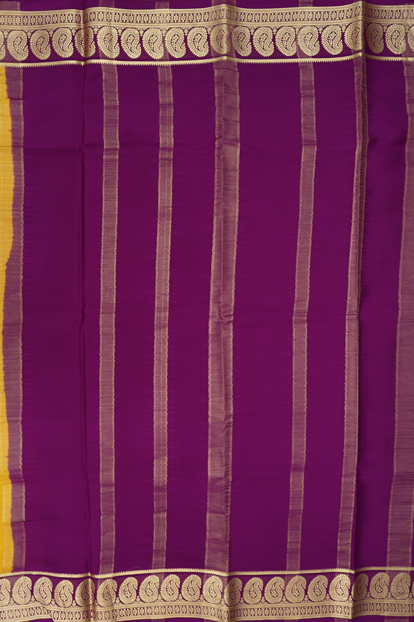 Mysore Silk Saree In Yellow With Paisley Border