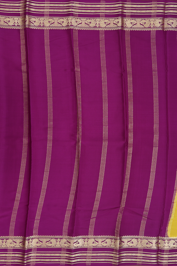 Mysore Silk Saree In Yellow With Peacock Border