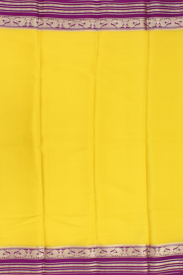 Mysore Silk Saree In Yellow With Peacock Border
