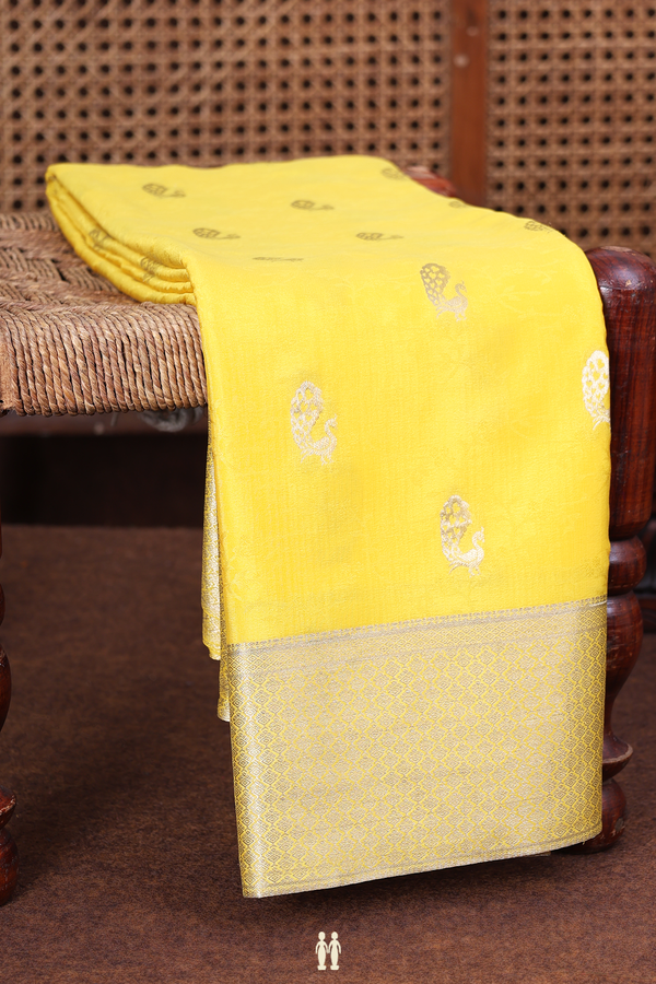 Mysore Silk Saree In Yellow With Peacock Buttas