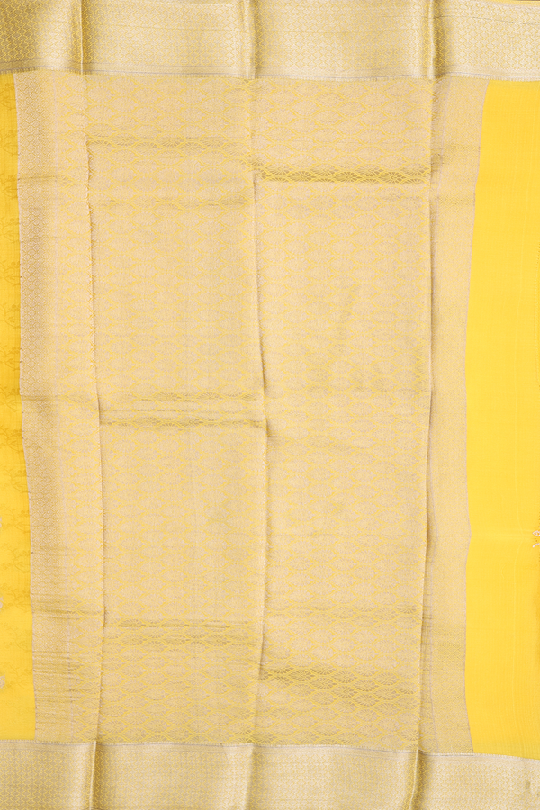 Mysore Silk Saree In Yellow With Peacock Buttas