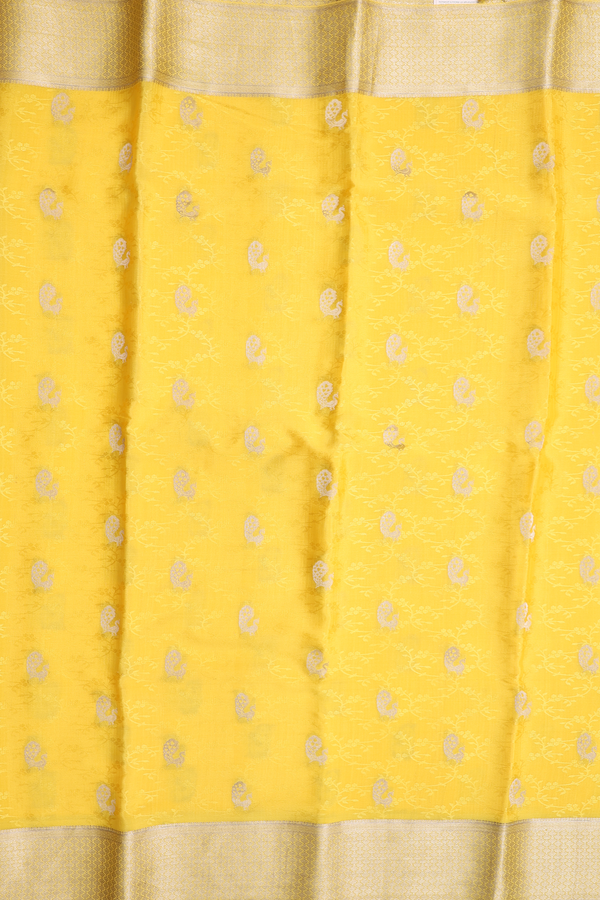 Mysore Silk Saree In Yellow With Peacock Buttas