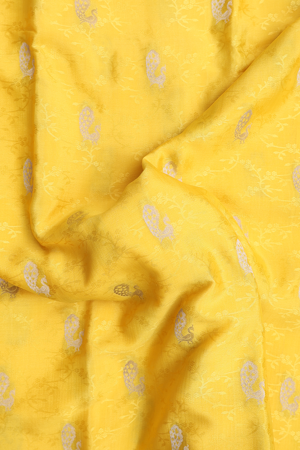 Mysore Silk Saree In Yellow With Peacock Buttas