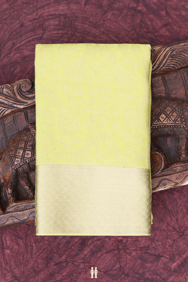 Mysore Silk Saree In Yellow With Peacock Design