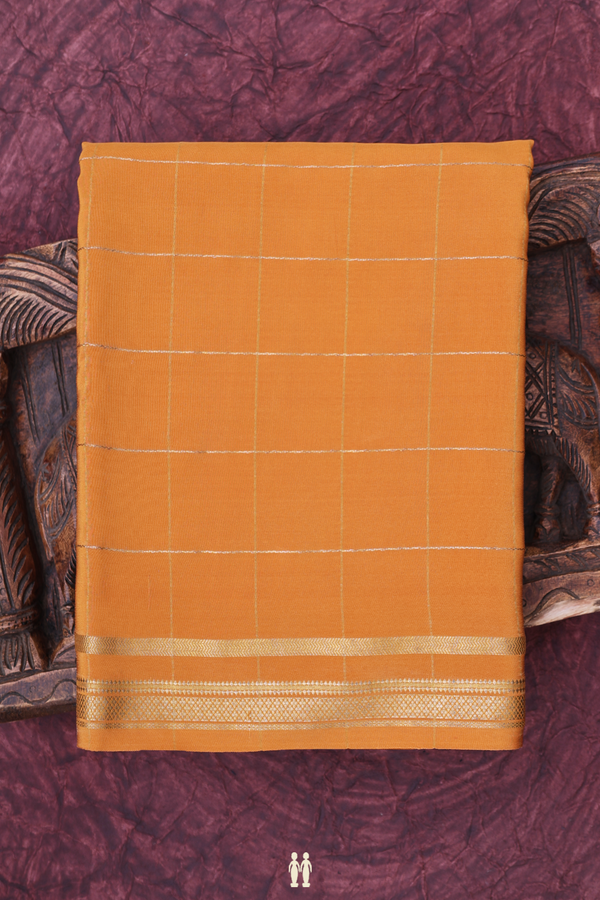 Mysore Silk Saree Ochre Orange With Checks Design