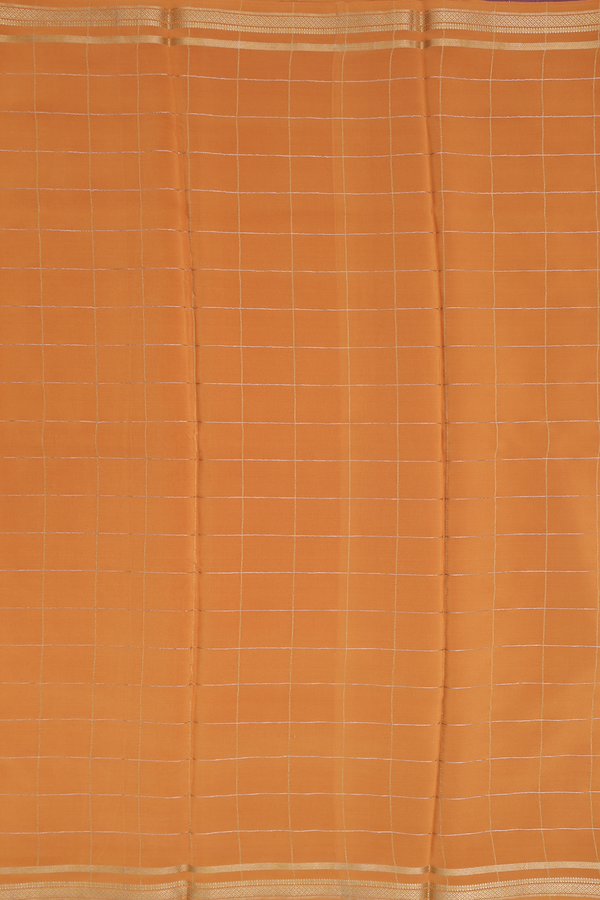 Mysore Silk Saree Ochre Orange With Checks Design