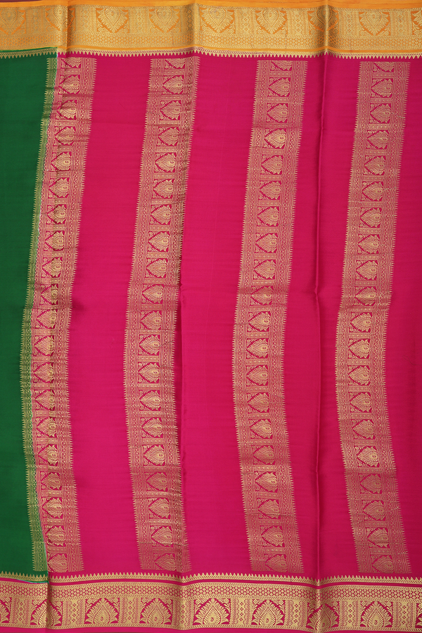 Mysore Silk Saree Plain Bold Green With Ganga Jamuna Border