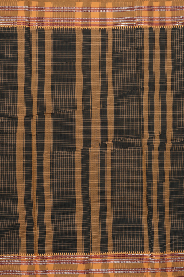 Narayanpet Cotton Saree In Dark Olive Green With Checks Design
