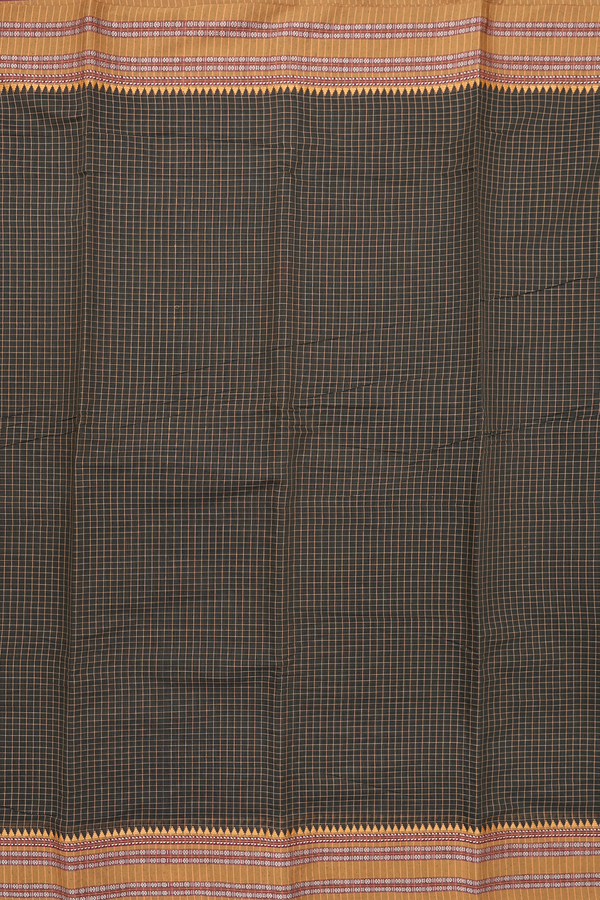Narayanpet Cotton Saree In Dark Olive Green With Checks Design