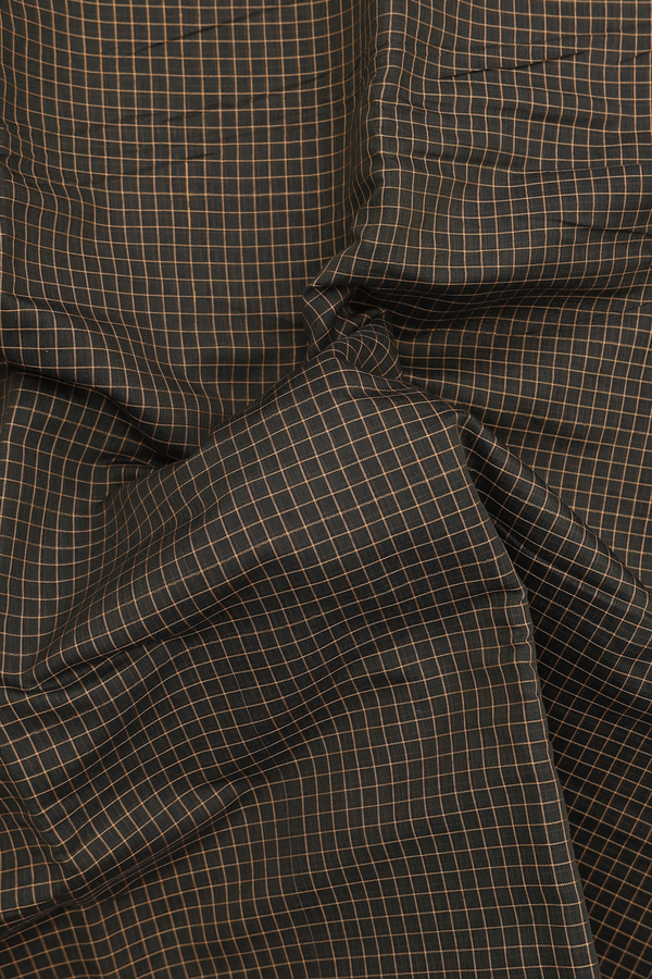 Narayanpet Cotton Saree In Dark Olive Green With Checks Design