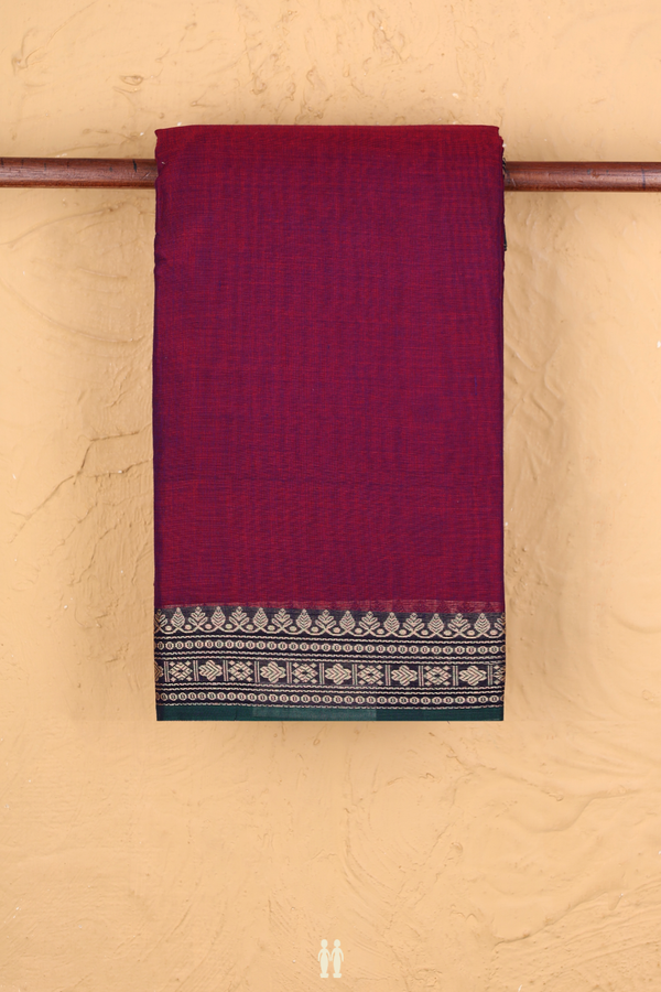Narayanpet Cotton Saree In Berry Purple With Contrast Border
