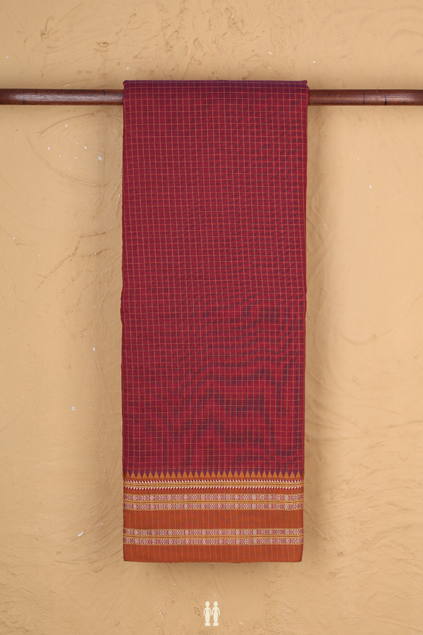 Narayanpet Cotton Saree In Red With Checks Design