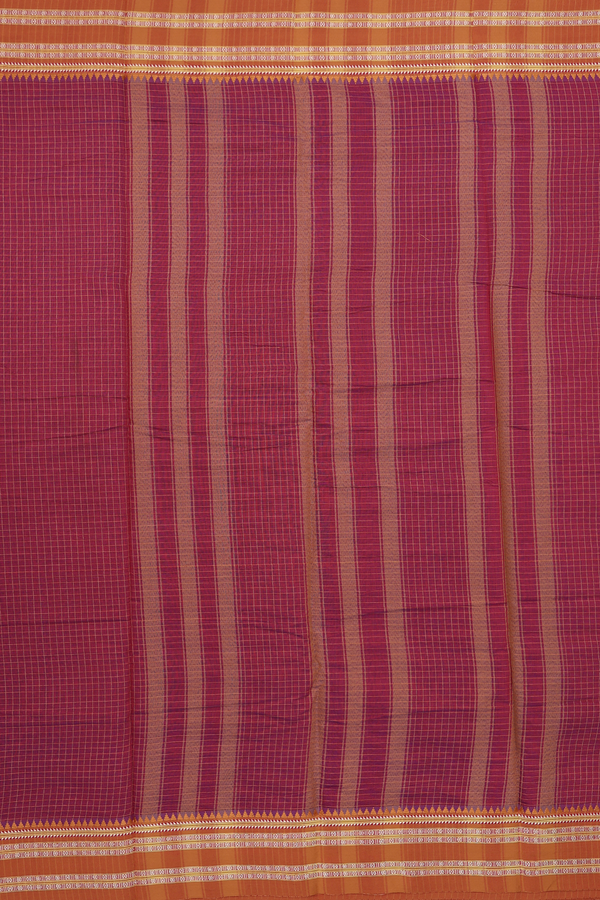 Narayanpet Cotton Saree In Red With Checks Design