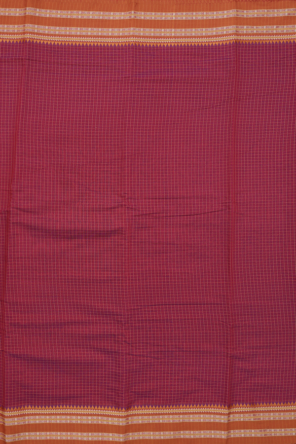 Narayanpet Cotton Saree In Red With Checks Design