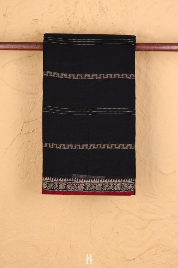 Narayanpet Cotton Saree In Black With Stripes Design
