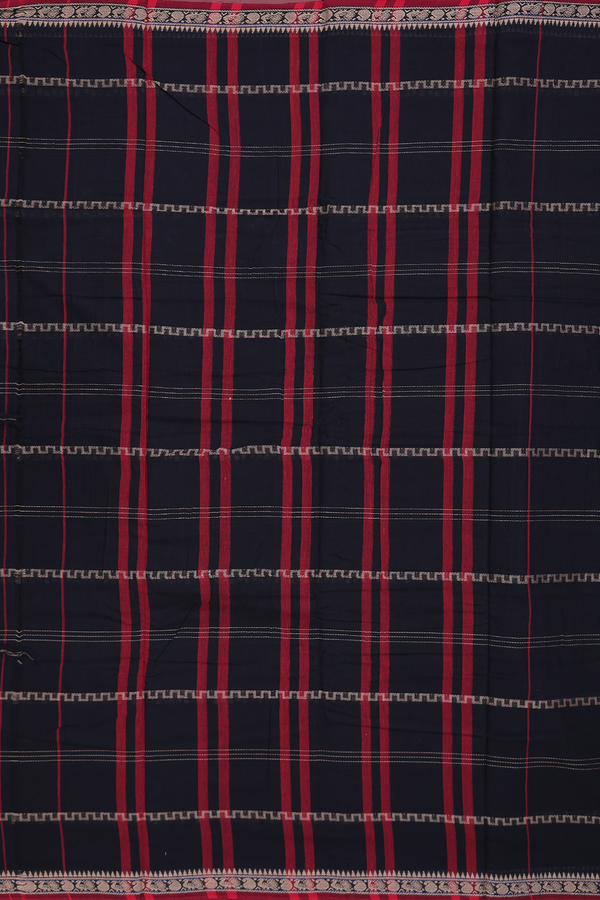 Narayanpet Cotton Saree In Black With Stripes Design