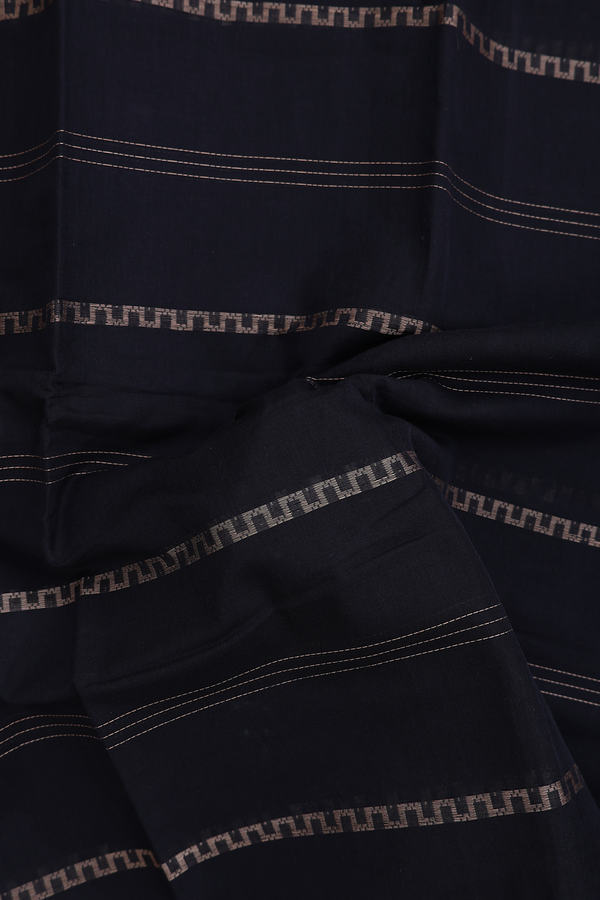 Narayanpet Cotton Saree In Black With Stripes Design