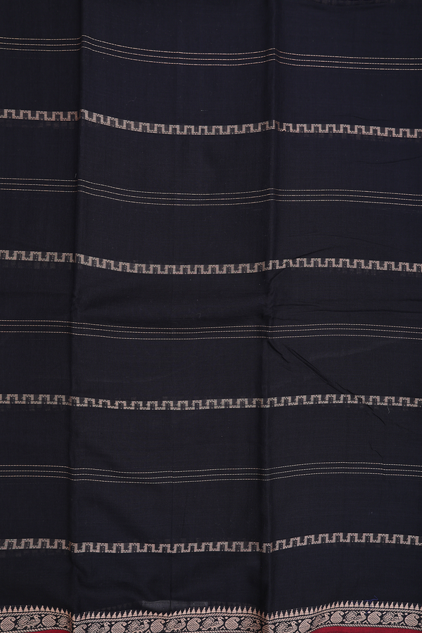 Narayanpet Cotton Saree In Black With Stripes Design