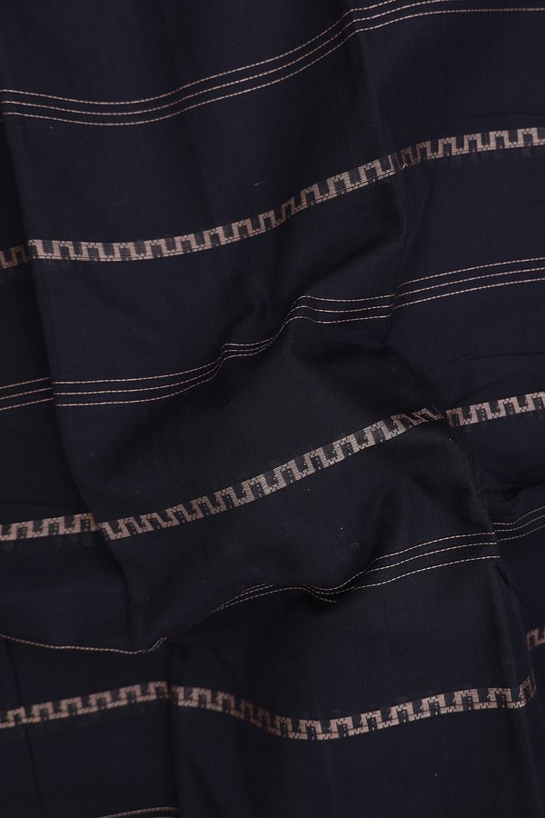 Narayanpet Cotton Saree In Black With Stripes Design