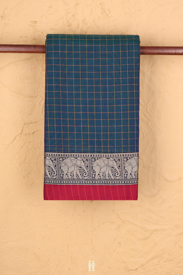 Narayanpet Cotton Saree In Blue With Checks Design