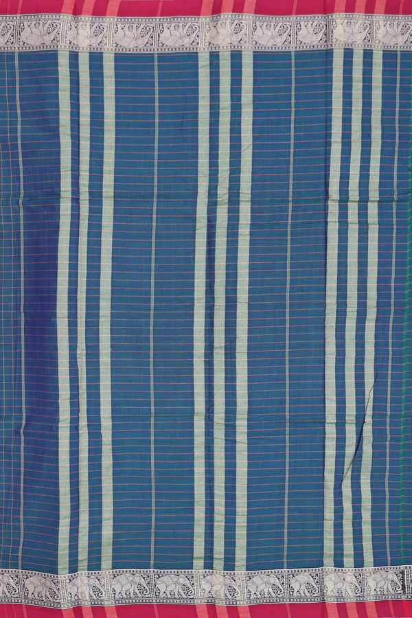 Narayanpet Cotton Saree In Blue With Checks Design