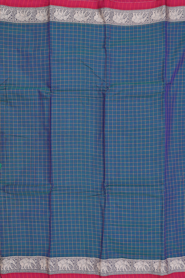 Narayanpet Cotton Saree In Blue With Checks Design