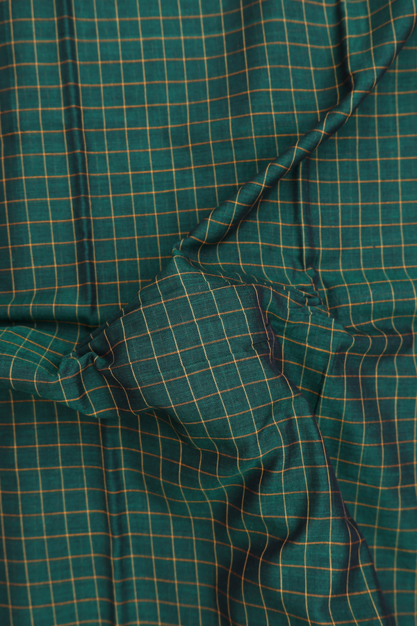 Narayanpet Cotton Saree In Forest Green With Checks Design