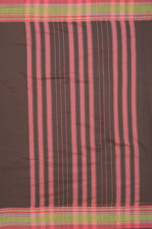 Narayanpet Cotton Saree In Brown With Threadwork Border