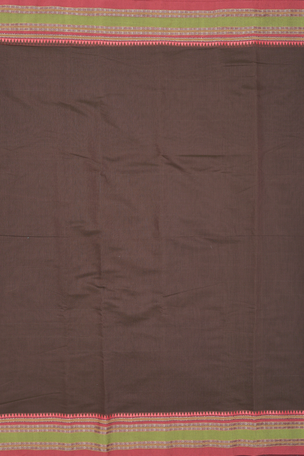 Narayanpet Cotton Saree In Brown With Threadwork Border