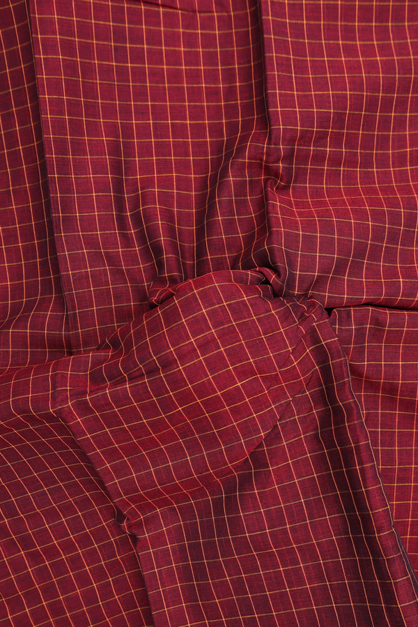 Narayanpet Cotton Saree In Burgundy Red With Checks Design