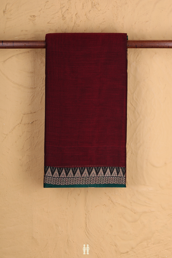 Narayanpet Cotton Saree In Burgundy Red With Contrast Border