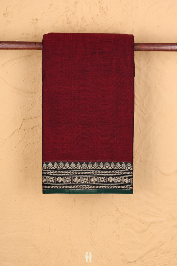 Narayanpet Cotton Saree In Burgundy Red With Contrast Border