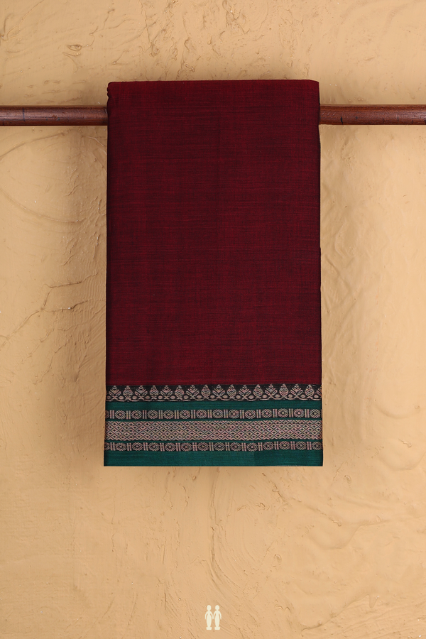 Narayanpet Cotton Saree In Burgundy Red With Contrast Border