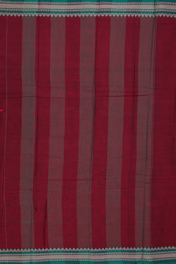 Narayanpet Cotton Saree In Burgundy Red With Contrast Border