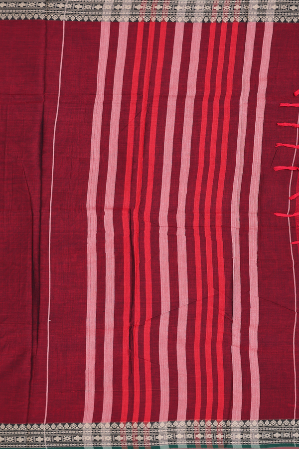 Narayanpet Cotton Saree In Burgundy Red With Contrast Border