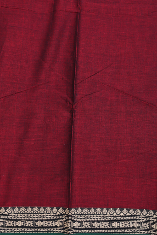 Narayanpet Cotton Saree In Burgundy Red With Contrast Border