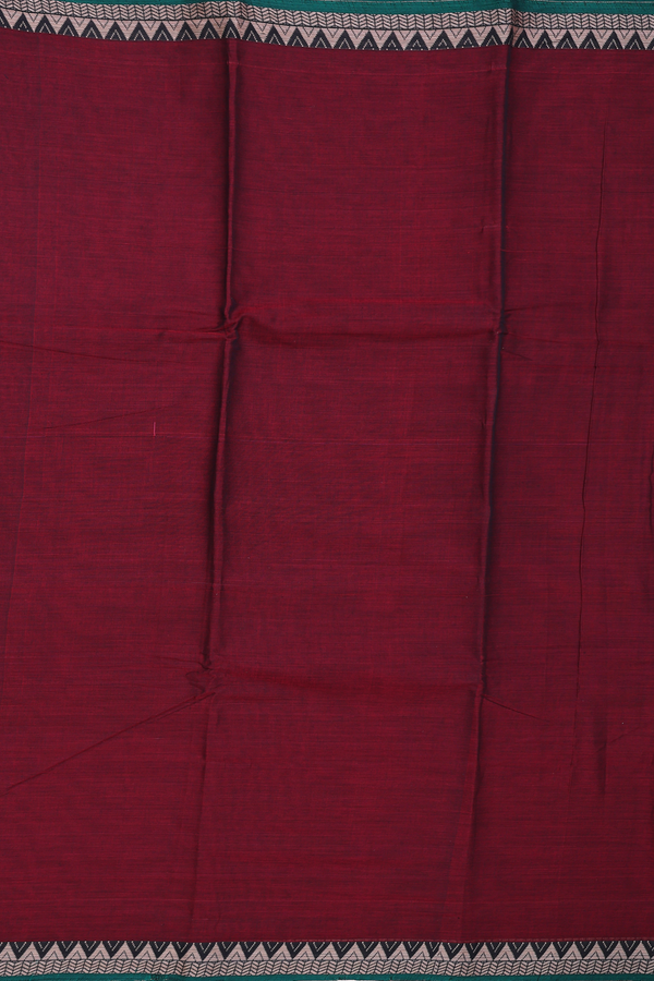 Narayanpet Cotton Saree In Burgundy Red With Contrast Border